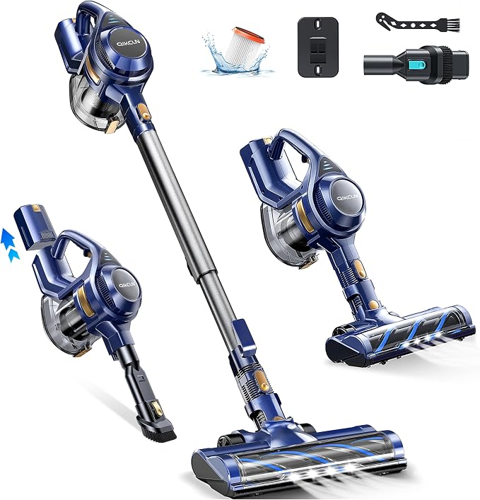 Cordless Vacuum Cleaner, Rapid Clean 23 Kpa Powerful Suction, 1.3 L Large by Qikcln