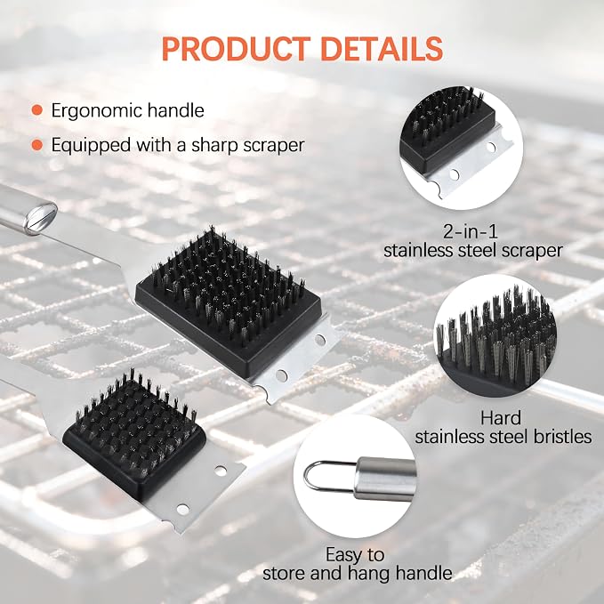 2 Pack Grill Brush and Scraper, Gas/Charcoal Grills - Image 3