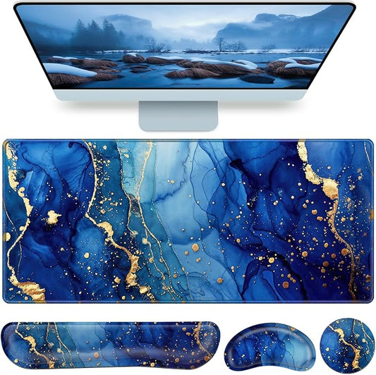 Desk Mat Blue, Large Gaming Mouse Pad by QOMOLAMA