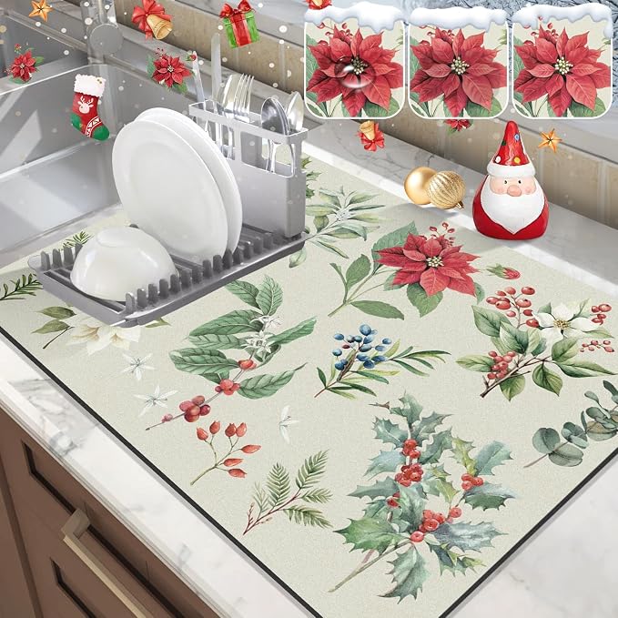 LOKHOM Christmas Dish Drying Mat by LOKHOM