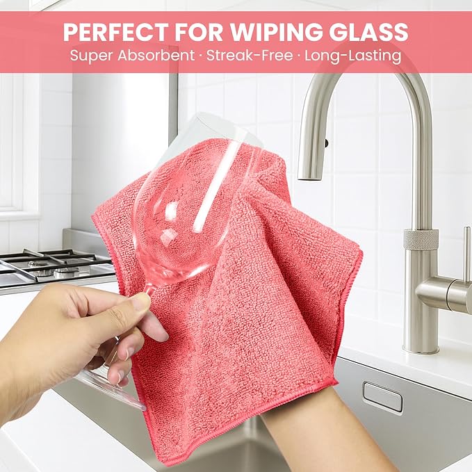 Microfiber Cleaning Cloth, 12 Pack Pink Cleaning Rags - Image 4