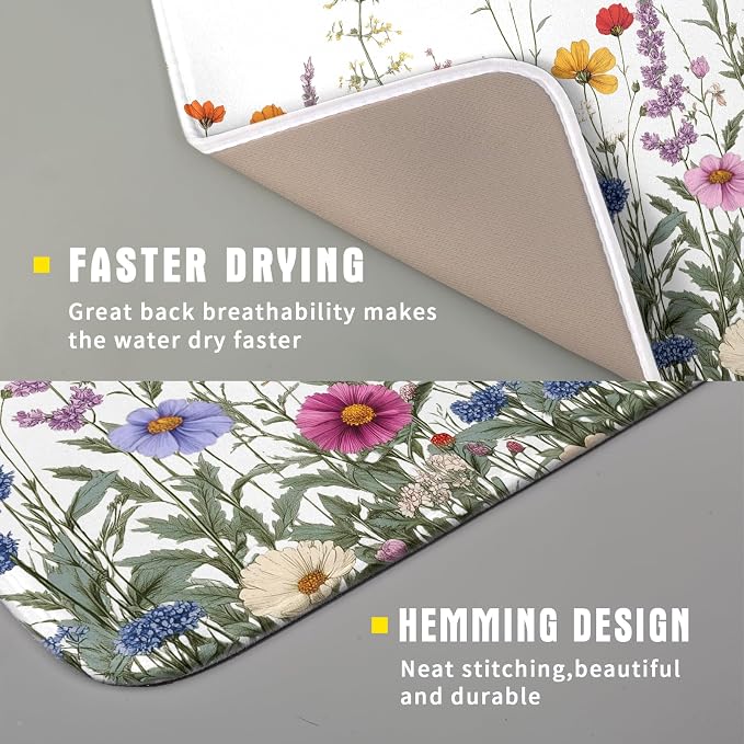 Giwawa Flower Herbs Dish Drying Mat Botanical Plant Dishes Drainer Mat 16x18 - Image 3
