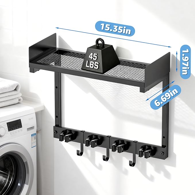 Broom Holder Wall Mount, Heavy Duty Iron Utility Rack - Image 4