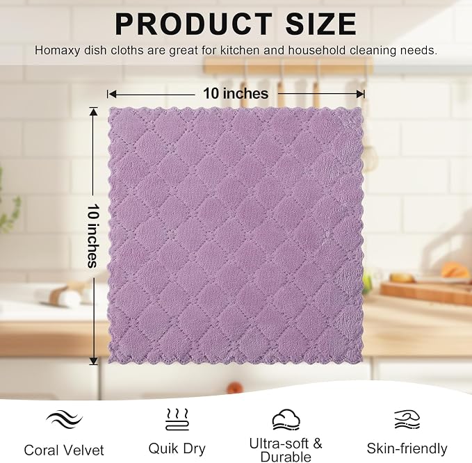 Homaxy 12 Pack Kitchen Cloths Dish Towels, Super Soft and Absorbent Dish Cloths - Image 5