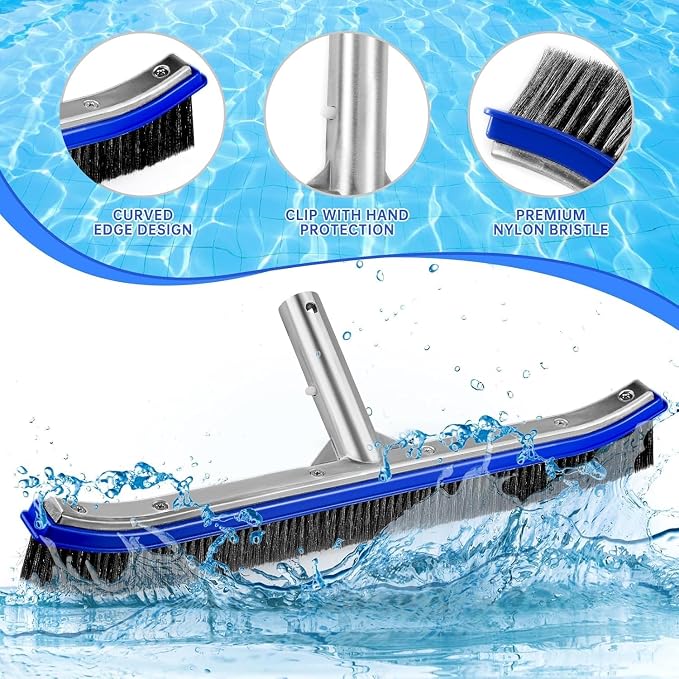 Pool Brush Head | 18" Heavy Duty Floor Brush | Stainless Steel Brush | Metal - Image 3