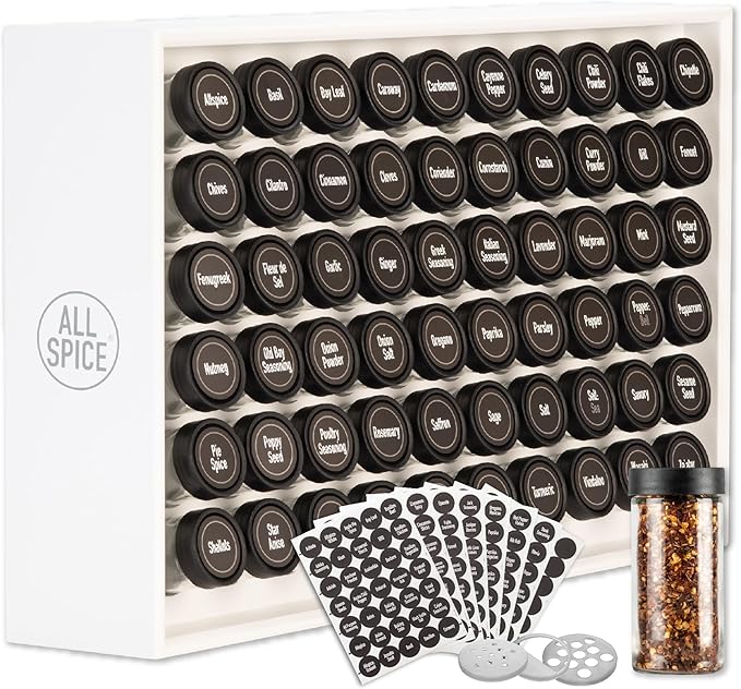 AllSpice Spice Rack Organizer, 525 Unique Labels, Countertop or Wall Mount by AllSpice