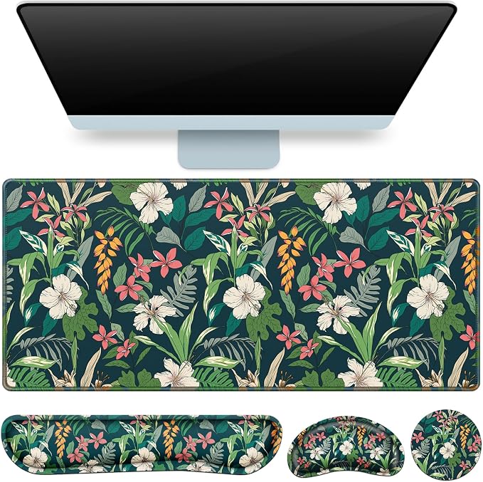 Desk Mat Floral, Large Gaming Mouse Pad by QOMOLAMA