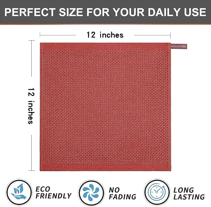 Kitinjoy 100% Cotton Kitchen Dish Cloths, 12 Pack Waffle Weave Ultra Soft - Image 6