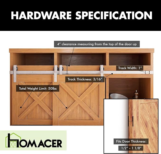 Homacer Mini Brushed Nickel Single Track Bypass Sliding Barn Door Hardware Kit - Image 5