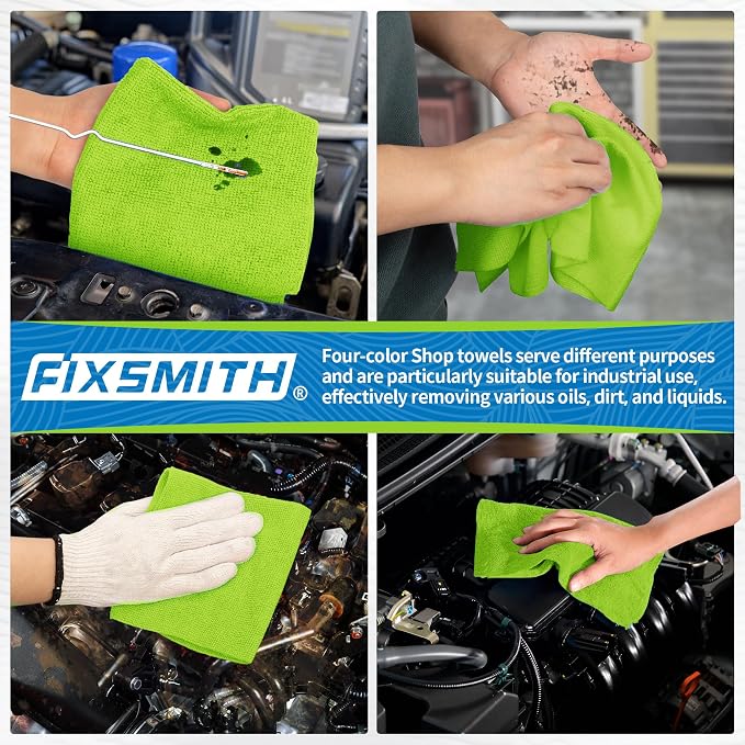 FIXSMITH Microfiber Cleaning Cloth, Shop Towels Bulk, 24 Pack Green Microfiber - Image 6