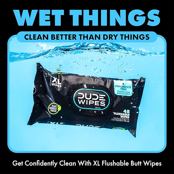DUDE Wipes, 2 Pack | Flushable | Unscented | Extra-Large | Vitamin-E & Aloe - Image 5