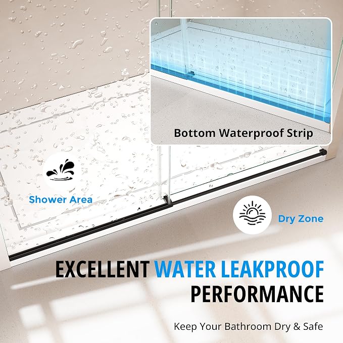 Frameless Sliding Shower Door 56–60 in W x 76 in H, 10mm Clear Tempered Glass - Image 8