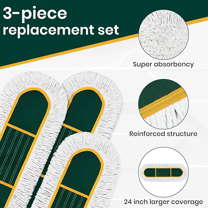 24 Inch Commercial Dust Mop for Floor Cleaning-Heavy Duty Dry & Wet Push Broom - Image 2