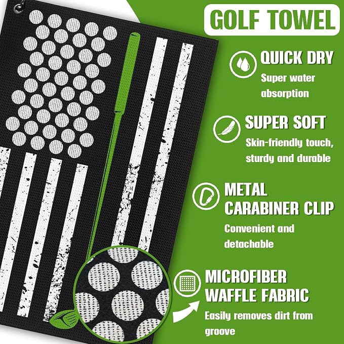 American Flag Golf Towel and Brush Set, Microfiber Waffle Golf Bag Towel - Image 4