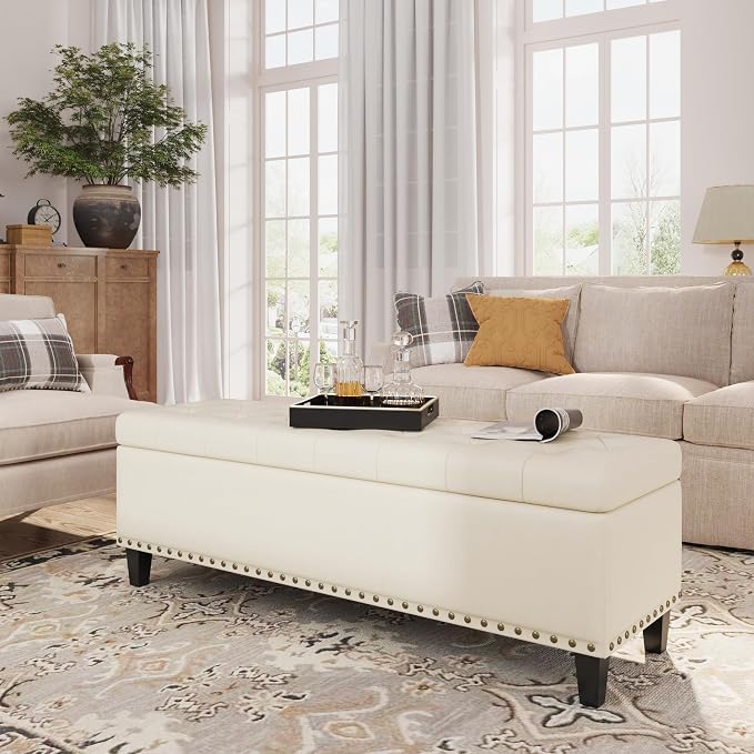 Storage Ottoman Bench, 51-Inch Large Storage Bench by FiveWillowise