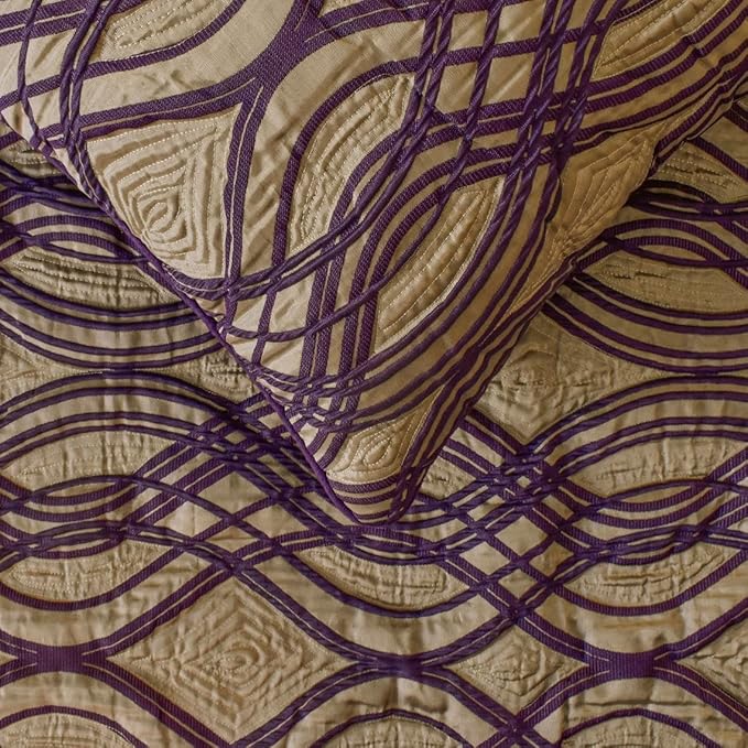 The HomeCentric King/Queen/Twin Plum Designer CA King 86"x18" Bed Runner with 2 Pillow Cover, Quilted Bed Scarf on Jacquard Fabric - Plum Swirls