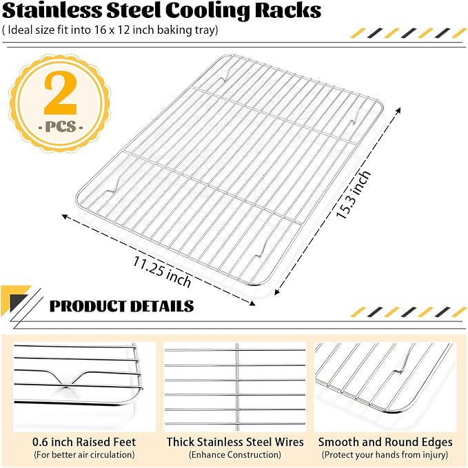 P&P CHEF Cooling Baking Rack Pack of 2, Stainless Steel Cooling Racks - Image 2