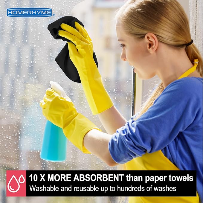 HOMERHYME Microfiber Cleaning Cloth, 12 Pack Black Cleaning Rags, Reusable - Image 4