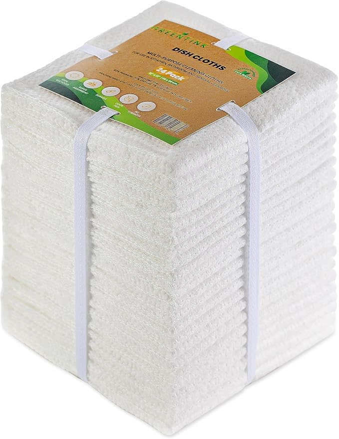 Eco-Friendly Reusable Dish Cloth Set – 24-Pk Multipurpose Kitchen Cleaning by Greentink