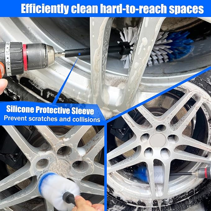 Wheel Brush Kit, Soft Drill Wheel Cleaner Brush, No Scratches Highly Dense Car - Image 4