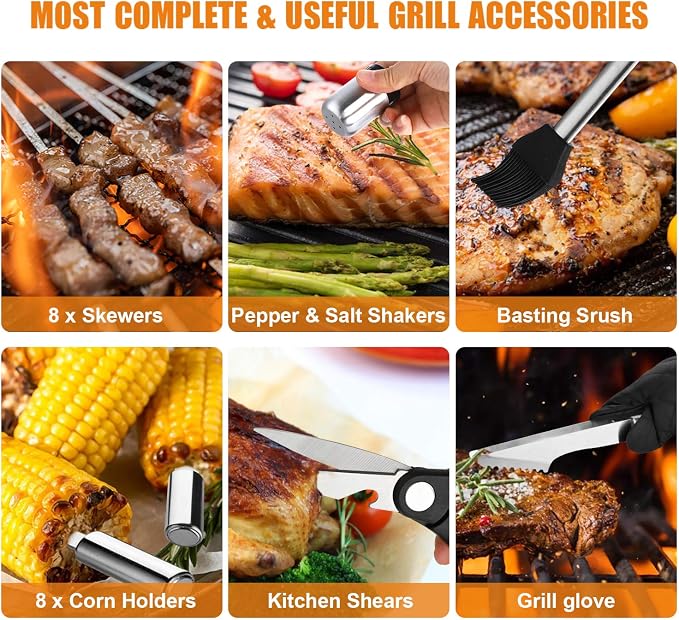 BBQ Grill Accessories Set, Thermometer, Grill Mats - Image 7