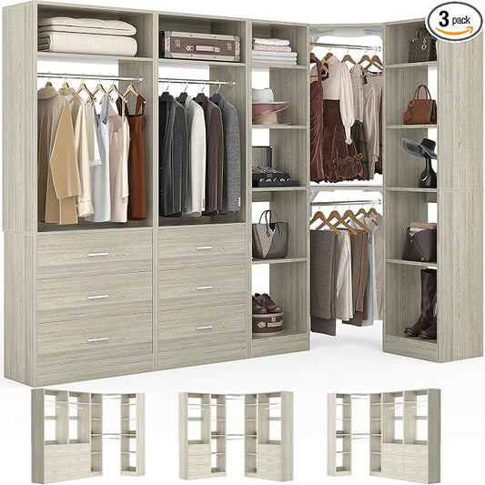 Corner Closet System with 6 Drawers, Closet Organizer System with 14 Shelves & by Besiost