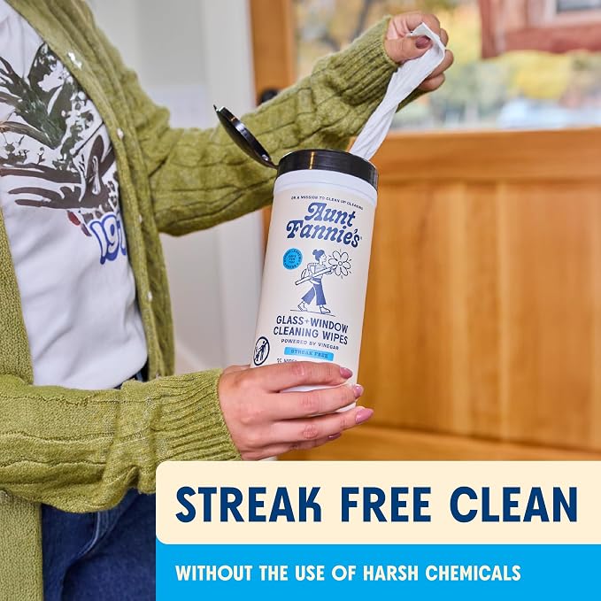 Aunt Fannie's Glass & Window Cleaning Wipes, Natural Streak-Free Glass Cleaner - Image 2