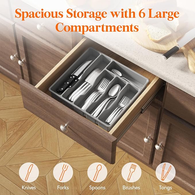 Lifewit Silverware Drawer Organizer Tray, Plastic Cutlery Storage - Image 4
