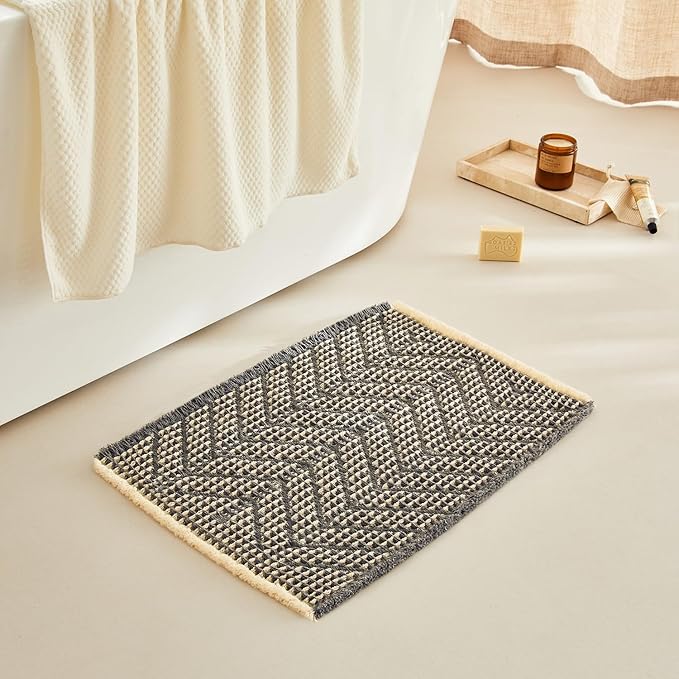 Bath Mats for Bathroom Non Slip,Waffle Luxury Bath Mat,Machine Washable Bath Mat for Shower,Ultra Soft Bathmat,Bluish Grey & Yellow,17"*24"