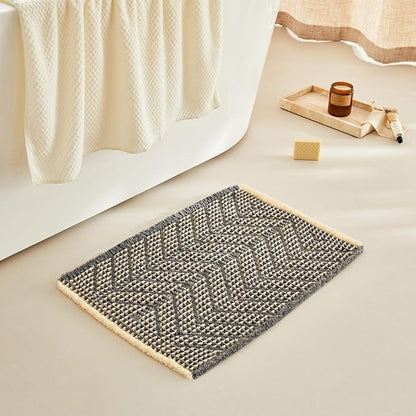 Bath Mats for Bathroom Non Slip,Waffle Luxury Bath Mat,Machine Washable Bath Mat for Shower,Ultra Soft Bathmat,Bluish Grey & Yellow,17"*24"