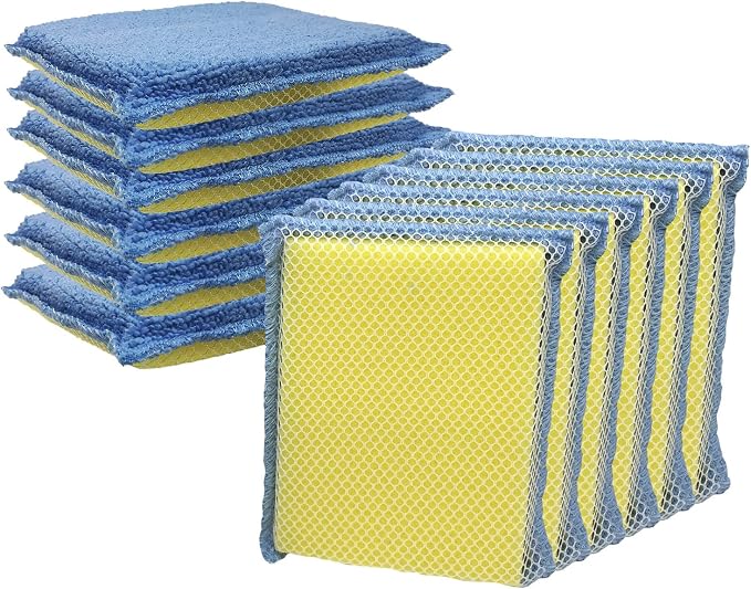 LOLA Microfiber Terry & Nylon Net Sponge Scrubber Pad, 12 Pack, Non Scratch by LolaProducts