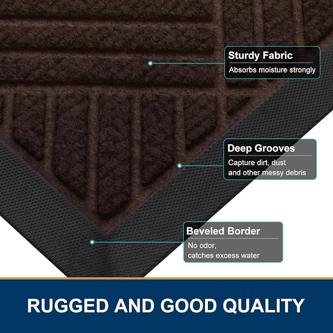 Smiry Front Door Mat Outside Entrance, Heavy Duty Outdoor Indoor Natural Rubber - Image 4