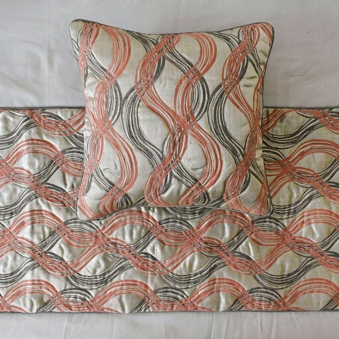 The HomeCentric King/Queen/Twin Orange Luxury King 90"x18" Bed Runner with Two Pillow Cover, Swirls & Quilted Bed Scarf on Jacquard Fabric - Orange Twirls