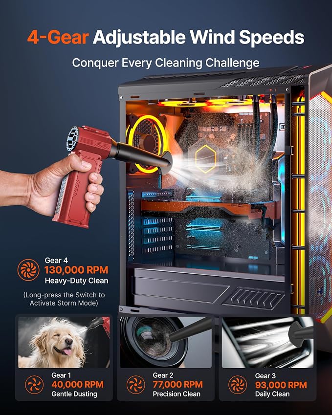 Compressed Air Duster, 000RPM Ultra-Powerful Cordless Electric Air Duster - Image 3
