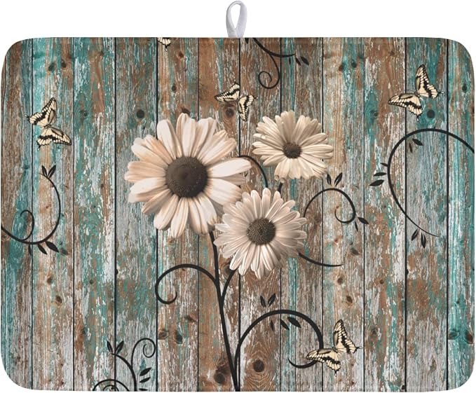 Spring Daisy Dish Drying Mat for Kitchen Counter 18 x 24 Inch Vintage Farmhouse by Unknown