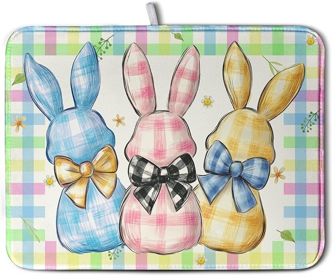 Easter Drying Mat for Kitchen Counter 18x24 Inch Spring Cute Bunny Dish Drying by Wnoesat