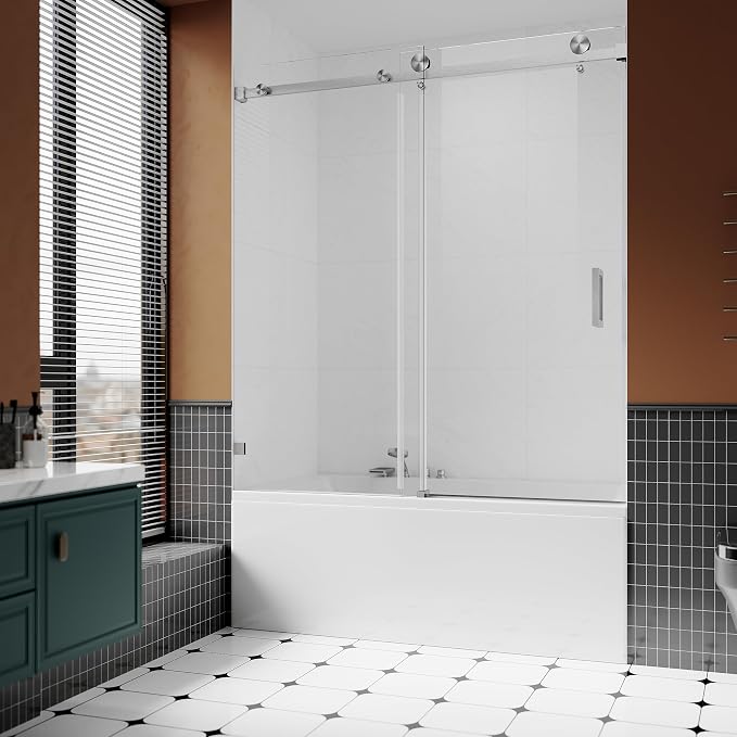 3/8" Sliding Glass Shower Door for Bathtub, 56-60" W x 66" H Frameless Bathroom - Image 7