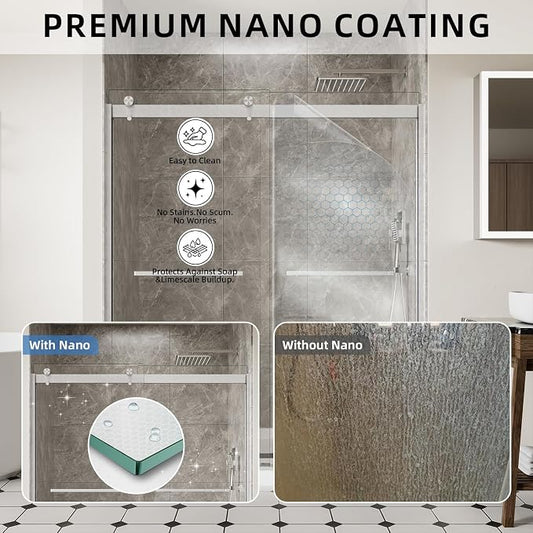 56-60" W x 74" H Frameless Shower Door, Double Sliding Shower Door - Image 2