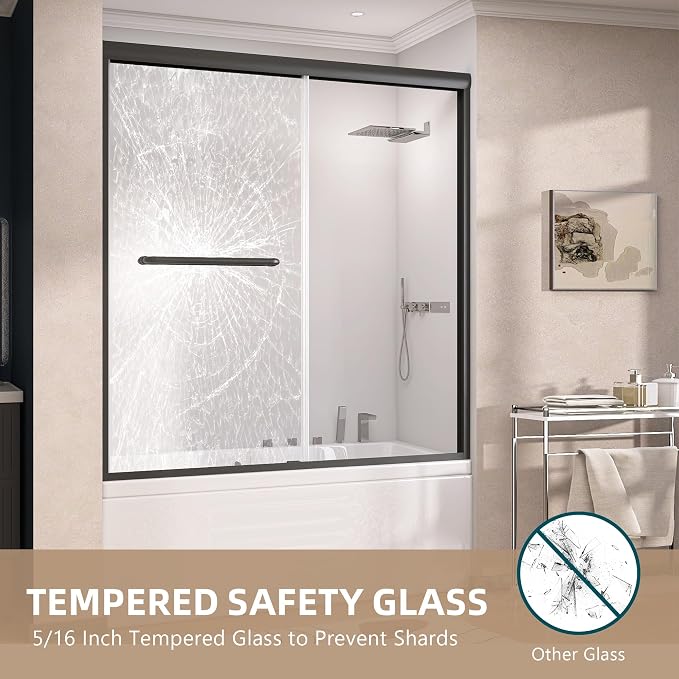 GETPRO Shower Door for Tub 56-60 in. W x 62 in. H Semi-Frameless Tub Door for - Image 3