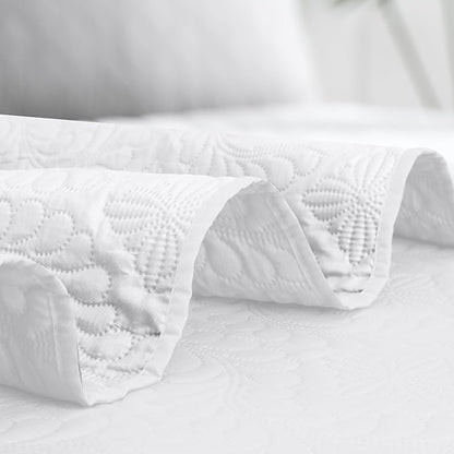Easy-Going Twin Size Reversible Quilt Set with 1 Quilt and 1 Pillow Sham, Soft Bed Quilt Cover, Water Resistant Lightweight Microfiber Bedspread, Stain Resistant, Olive Leaf-White/White