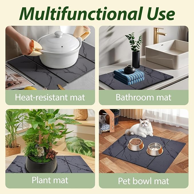 Large Stone Drying Mat for Kitchen Counter, Water-Absorbent Marble Diatomaceous - Image 5