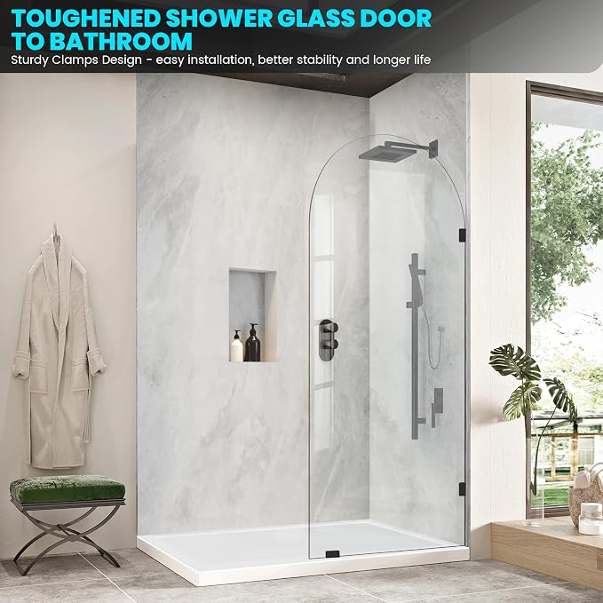Bathroom Glass Shower Door Panel, 3/8" Thick Clear Tempered Glass Shower Screen - Image 3