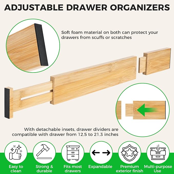 Bamboo Drawer Dividers Organizer - Image 4