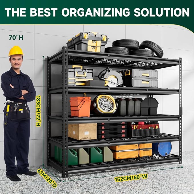 5-Tier 60" W X 24" D X 72" H Storage Shelves 3000LBS Garage Shelving Metal - Image 3
