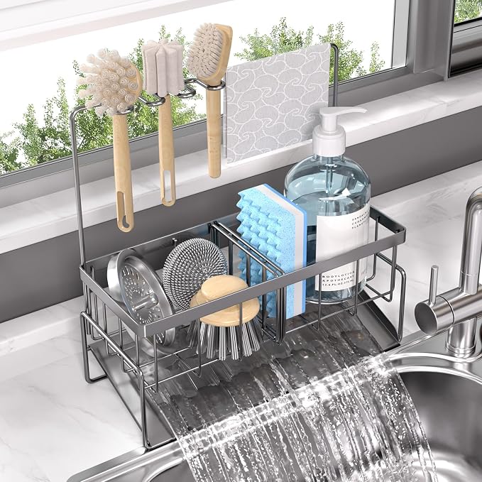 NET MEYA Sponge Holder for Kitchen Sink, Stainless Steel Sink Caddy by NETMEYA