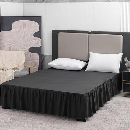 Black Bed Skirt Full Size Ruffled Bed Skirt with Split Corners, Full Bed Skirt 16 Inch Drop, Full Size Bed Skirt Black for Ruffled Bed Skirt with Split Corners, Bed Skirt Full Size