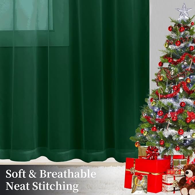 Sheer Curtains 45 Inches Long 2 Panels, Rod Pocket Short Curtain for Kitchen, Bedroom, Cafe Window(Foliage Green 38" W x 45" L)