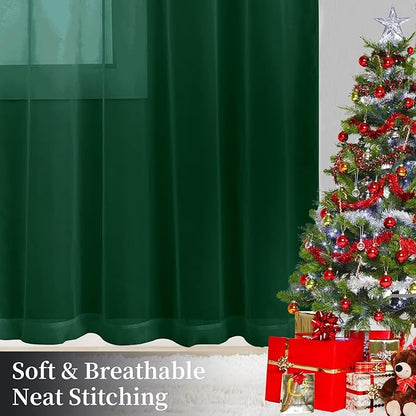 Sheer Curtains 45 Inches Long 2 Panels, Rod Pocket Short Curtain for Kitchen, Bedroom, Cafe Window(Foliage Green 38" W x 45" L)