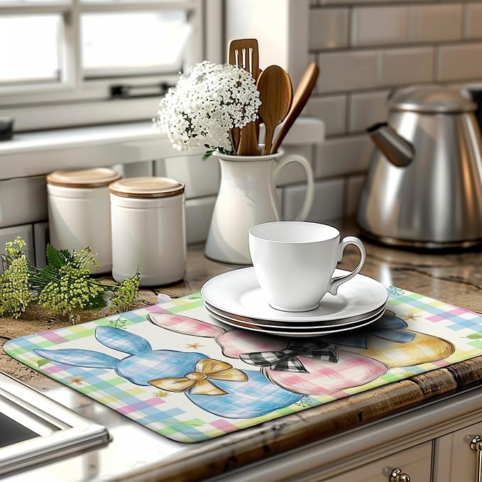 Easter Drying Mat for Kitchen Counter 18x24 Inch Spring Cute Bunny Dish Drying - Image 6