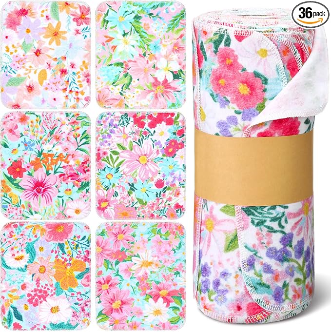36 Pack Bright Flowers Reusable Cleaning Cloths Washable Cotton Kitchen Towels by Noveread